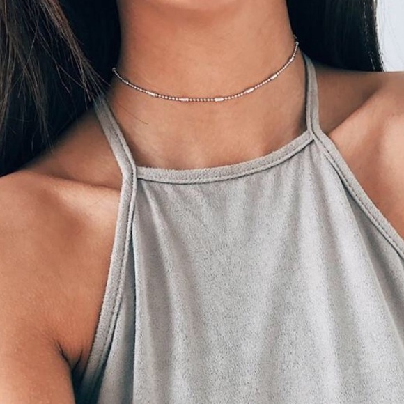 🎉 New Silver Plated Beaded Chain Choker Necklace - Picture 2 of 4